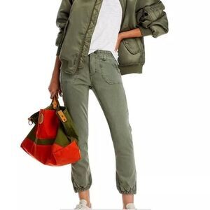 PAIGE Mayslie Utility Jogger Pants Olive Green Size 27 Cropped Cargo Zip Ankle